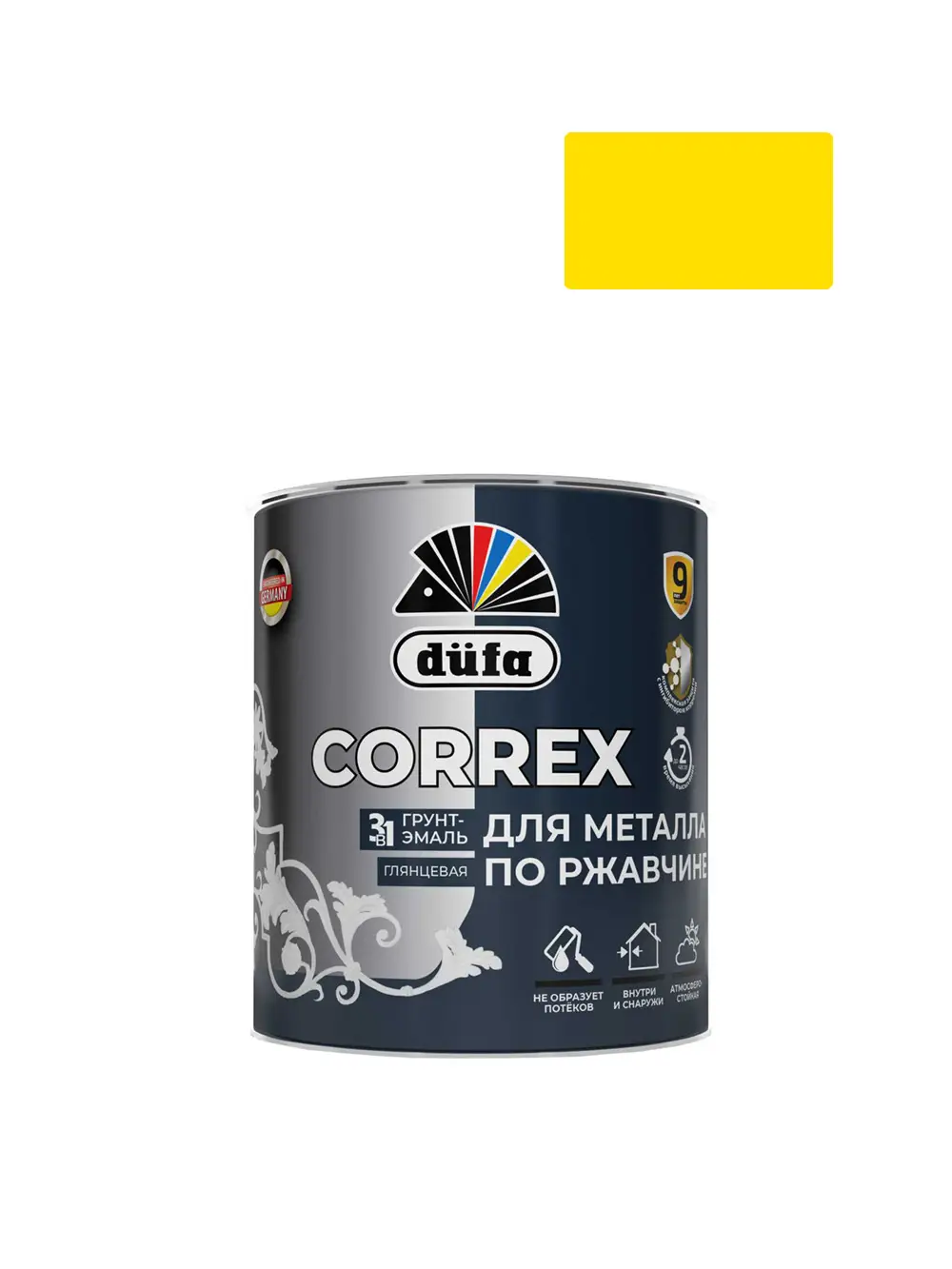 Грунт-эмаль по ржавчине 3в1 глянцевая Dufa Correx RAL-1021 желтый 0,75л