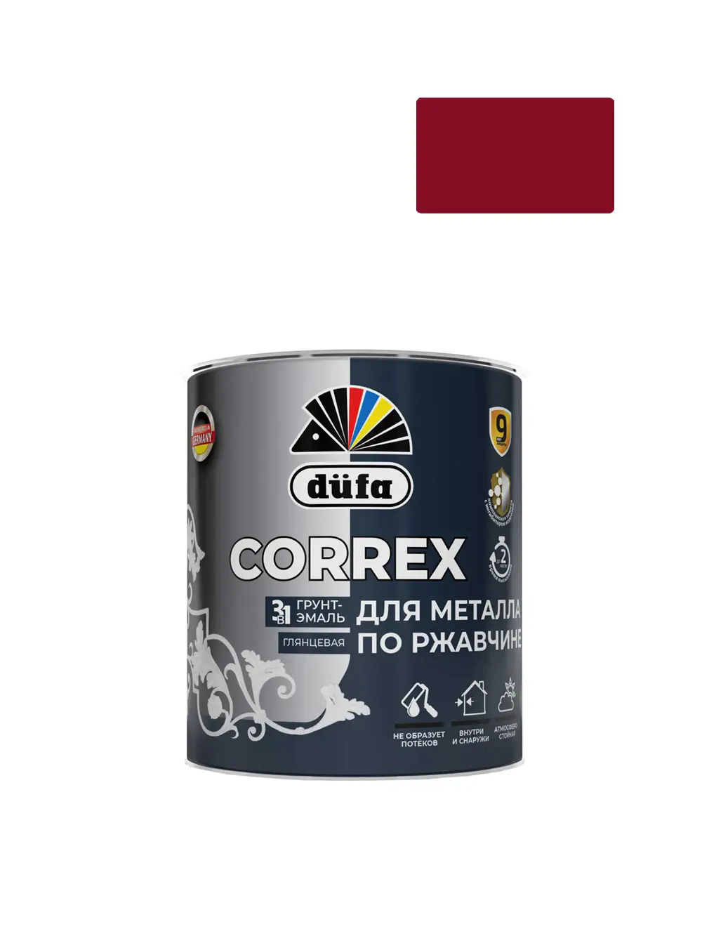 Грунт-эмаль по ржавчине 3в1 глянцевая Dufa Correx RAL-3005 винно-красный 0,75л