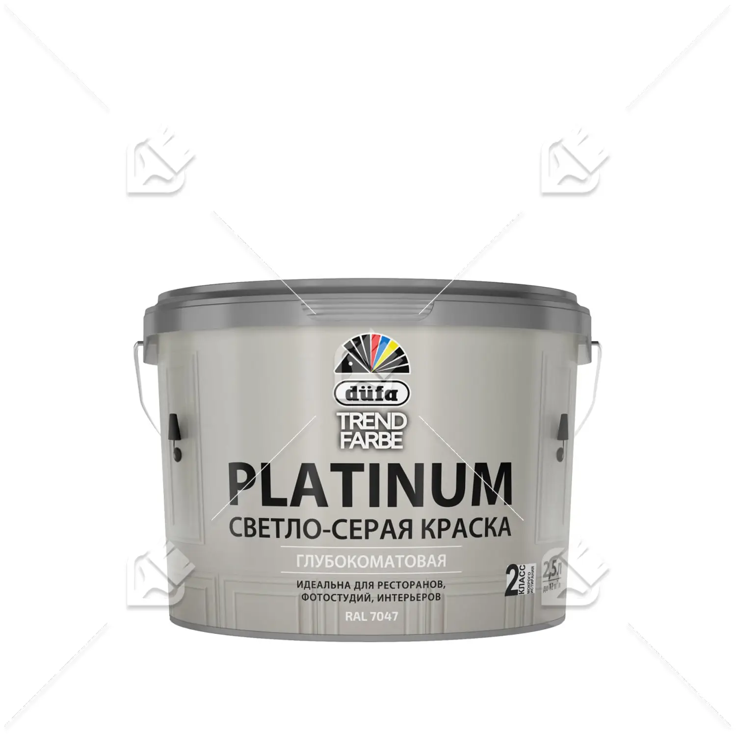 Краска для стен и потолков водно-дисперсионная Dufa Trend Farbe Platinum глубокоматовая светло-cерая 2,5л