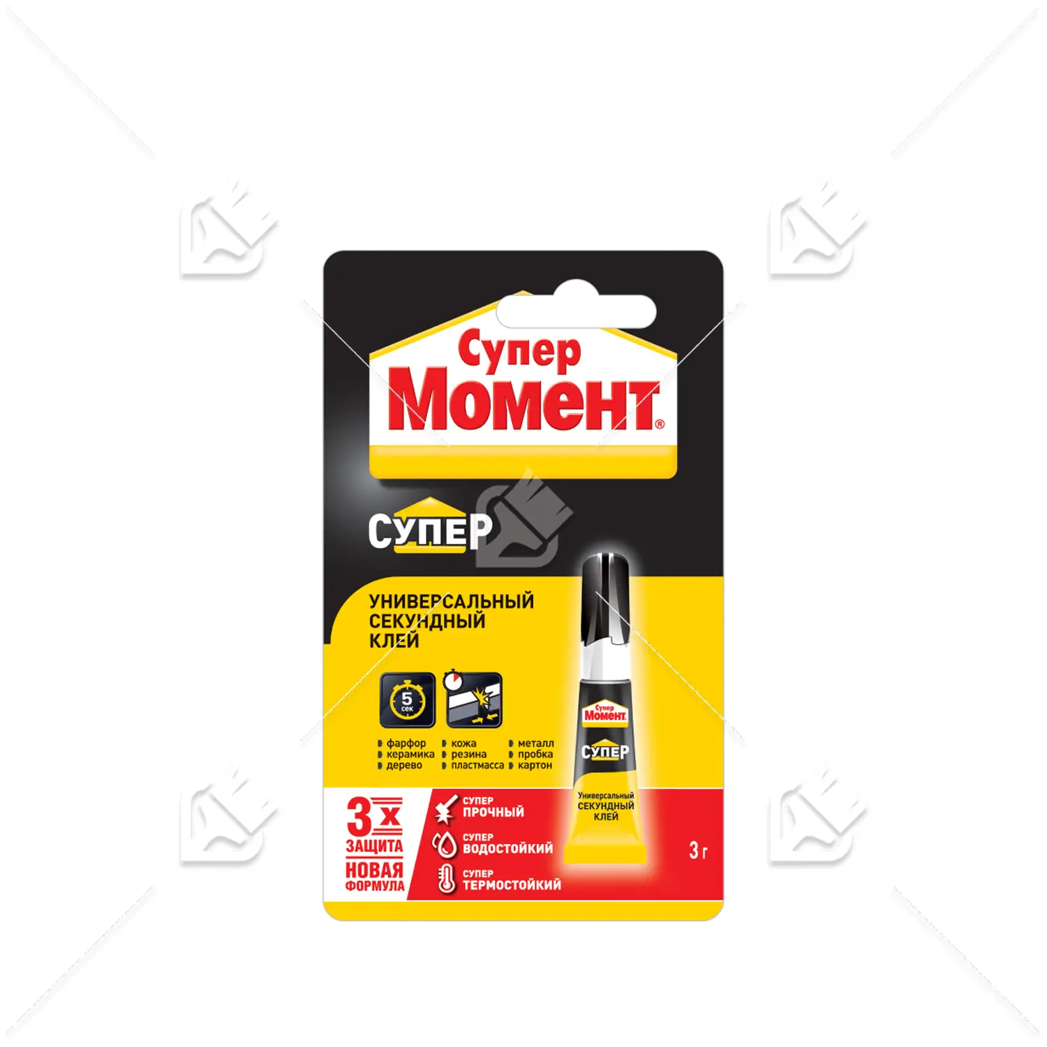 Клей универсальный секундный Супер Момент 3 г. блистер в шоу-боксе