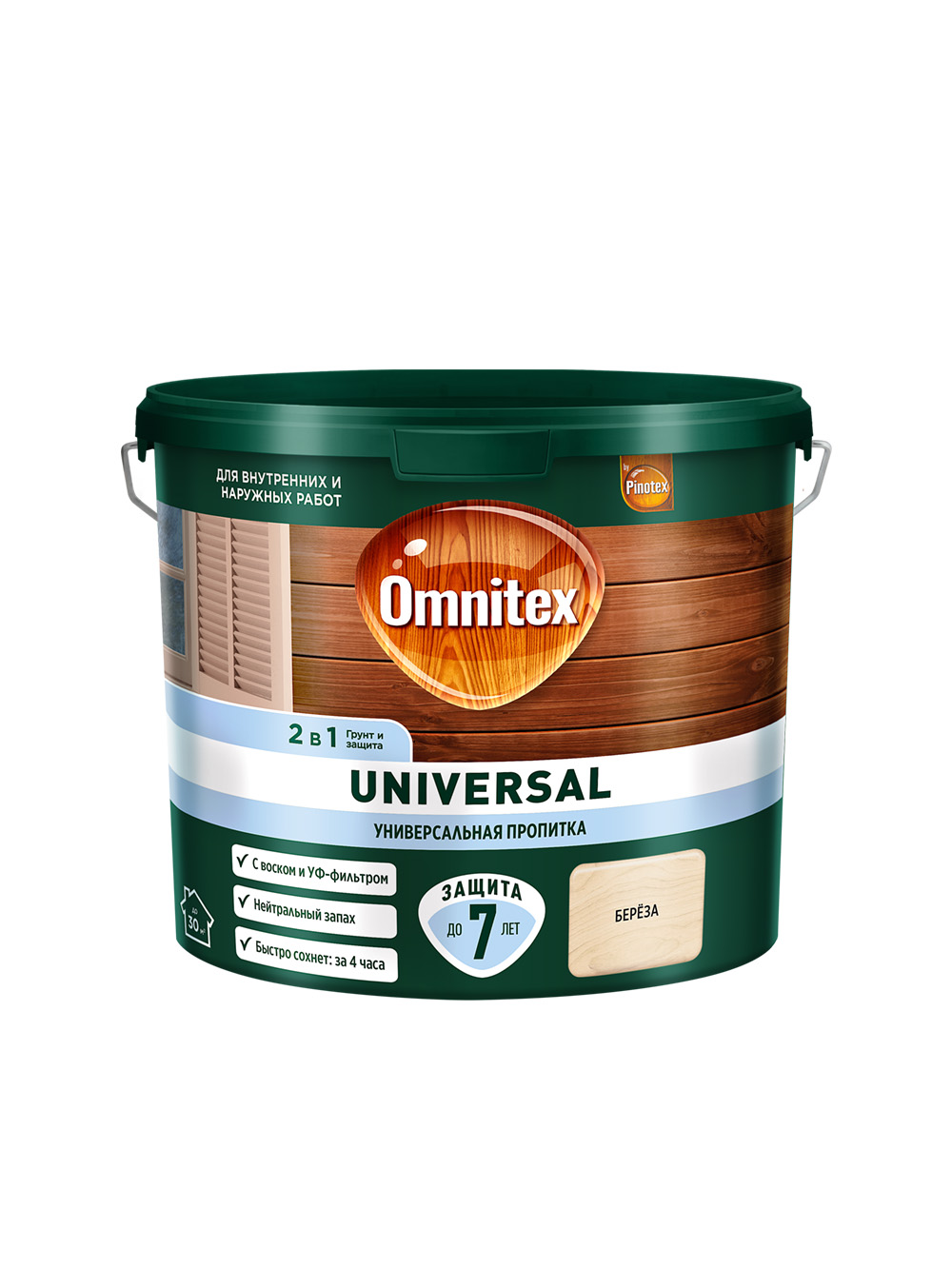 Пропитка защитная для дерева Omnitex Universal 2 в 1 берёза 2,5 л