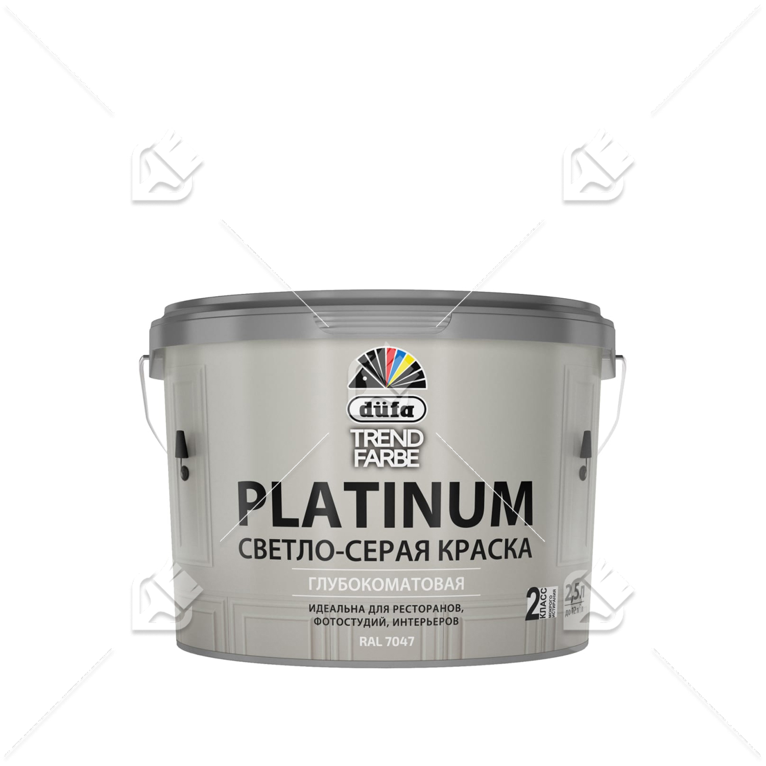 Краска для стен и потолков водно-дисперсионная Dufa Trend Farbe Platinum глубокоматовая светло-cерая 2,5л