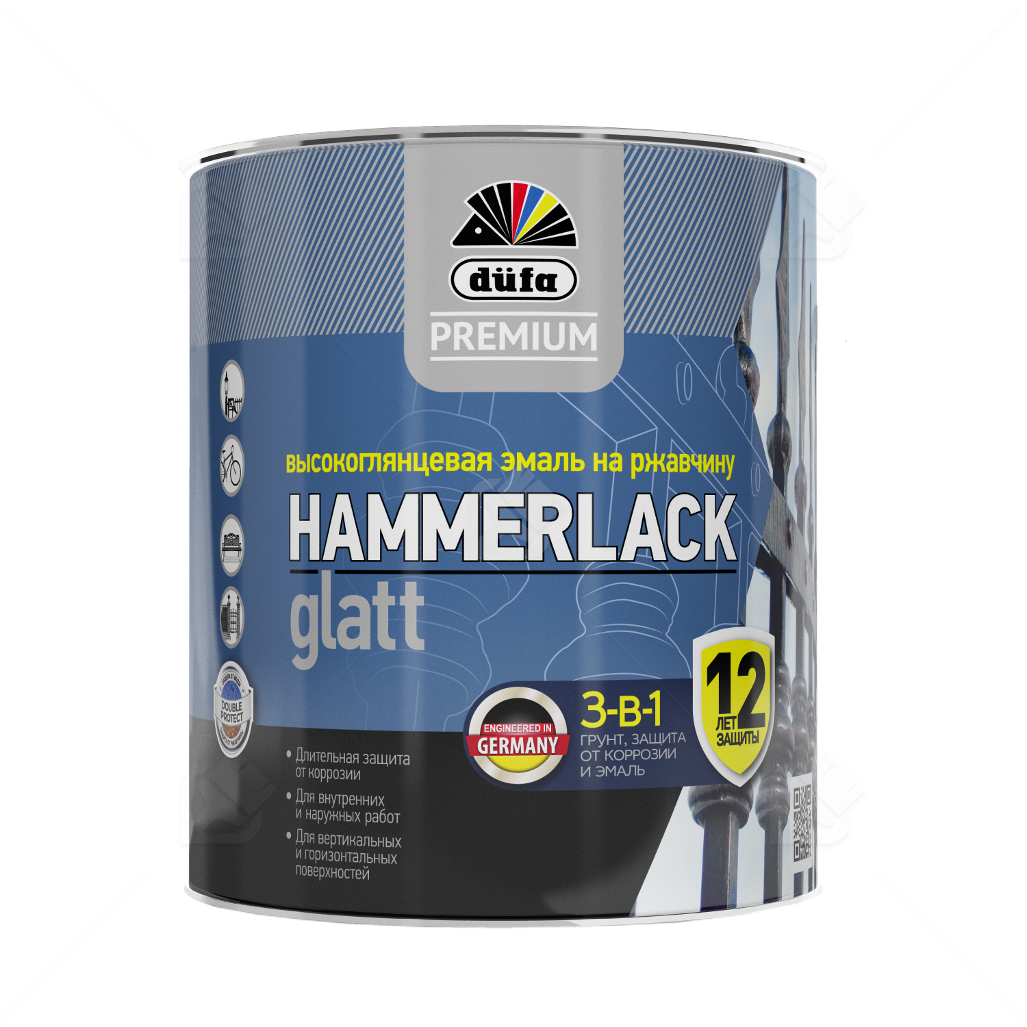 Эмаль на ржавчину Dufa Premium Hammerlack 3-в-1 гладкая RAL 1015 слоновая кость 2 л