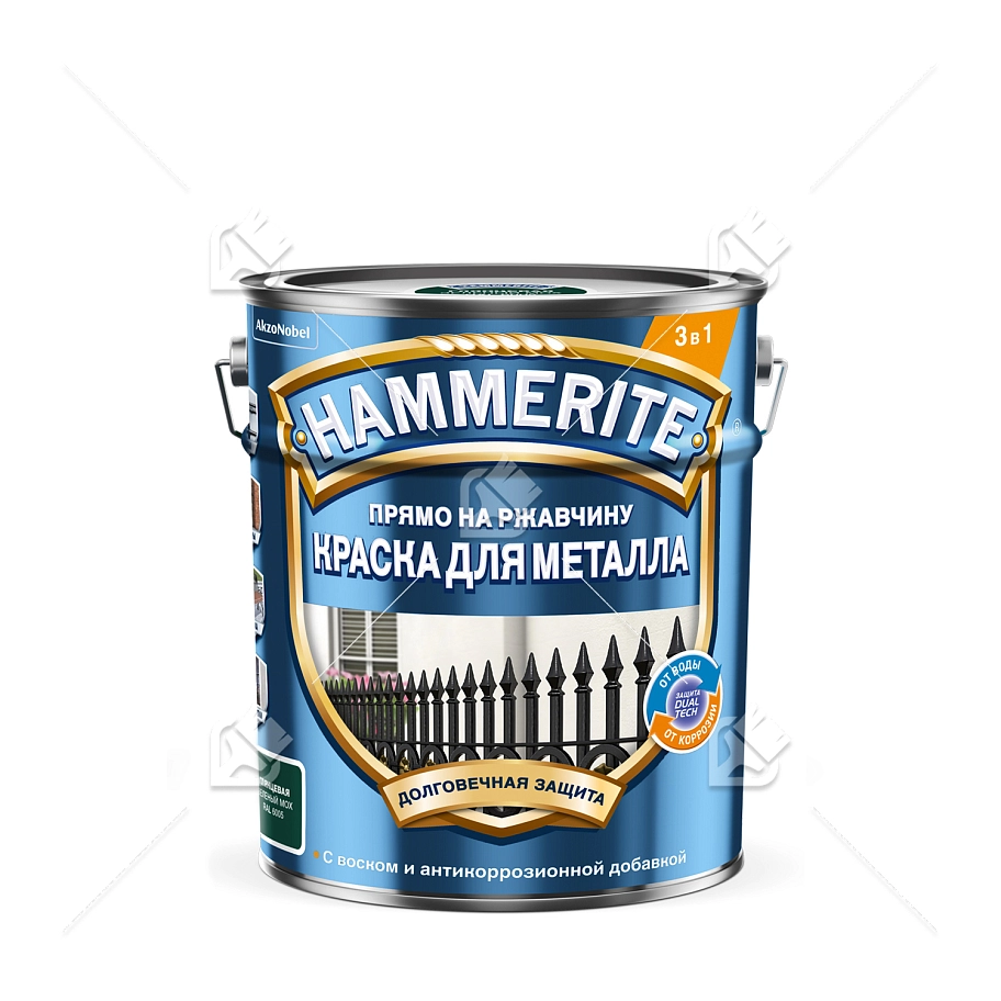Краска для металлических поверхностей алкидная Hammerite гладкая глянцевая зеленый мох (RAL 6005) 5 л