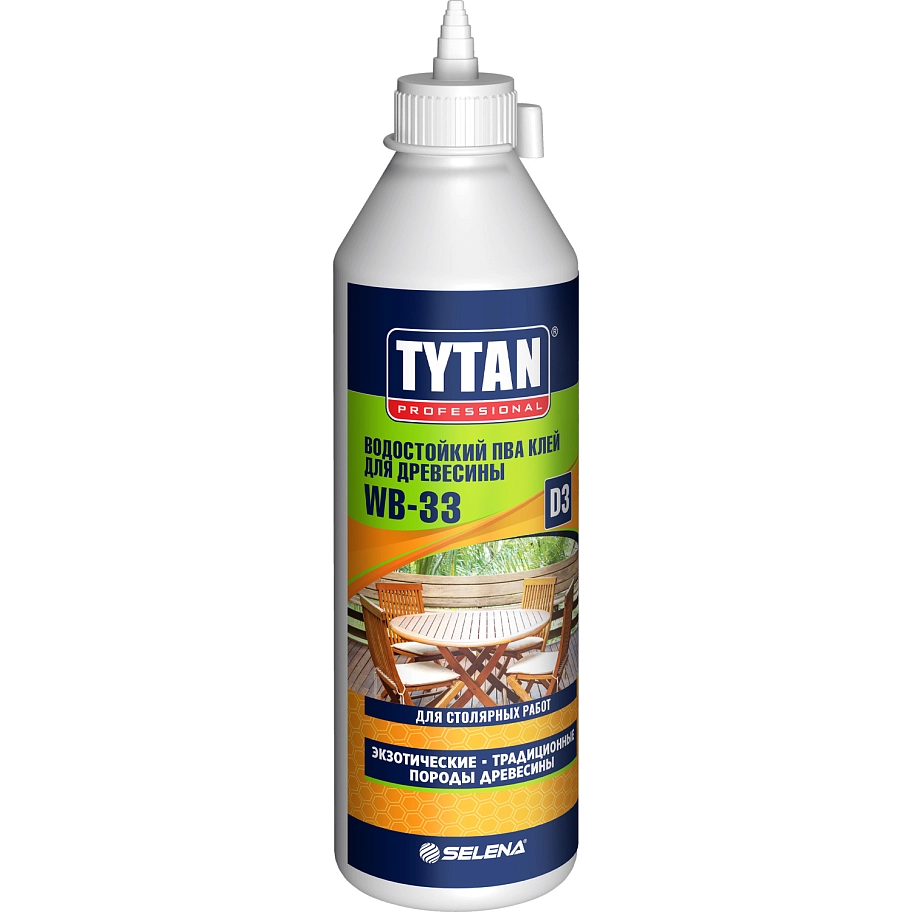 Клей ПВА D3 для древесины Tytan Professional WB-33 прозрачный 750 мл