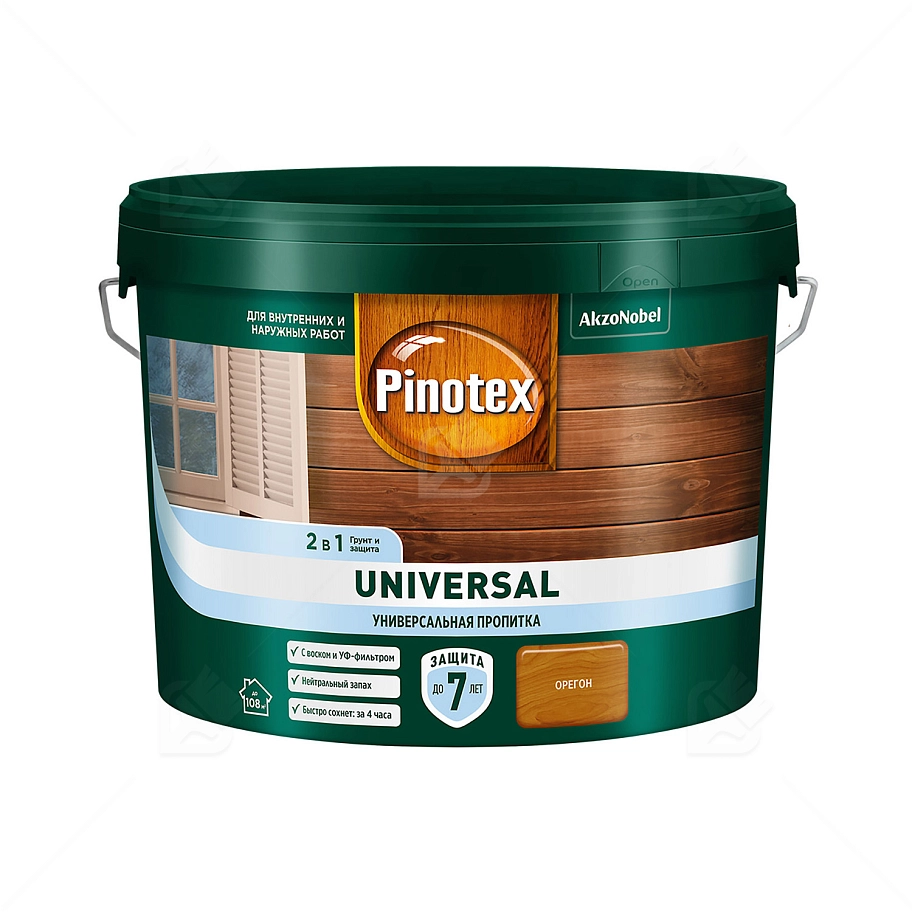 Pinotex Universal 2 в 1 универсальная пропитка для древесины Орегон 9 л