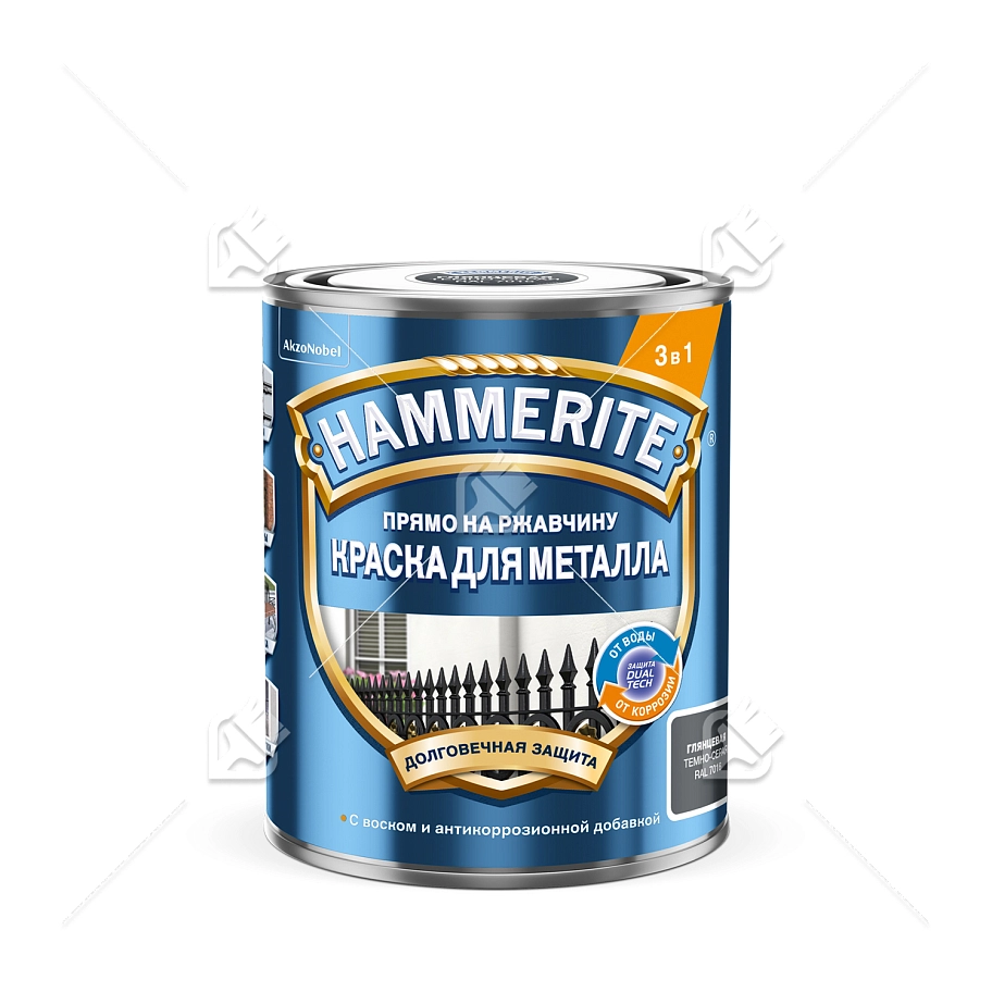 Краска для металлических поверхностей алкидная Hammerite гладкая глянцевая темно-серая (RAL 7016) 0,75 л