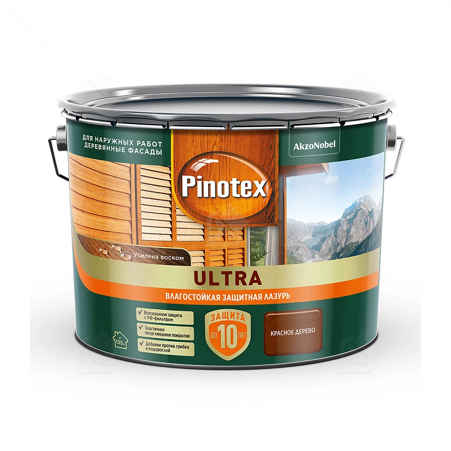 Пропитка декоративная для защиты древесины Pinotex Ultra AWB полуглянцевая красное дерево 9 л