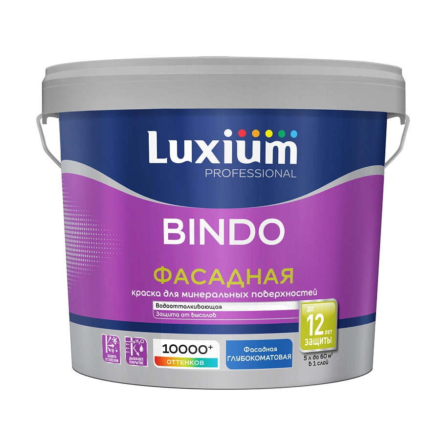 Краска для минеральных поверхностей Luxium Professional Bindo Фасадная глубокоматовая база BC 4,5 л