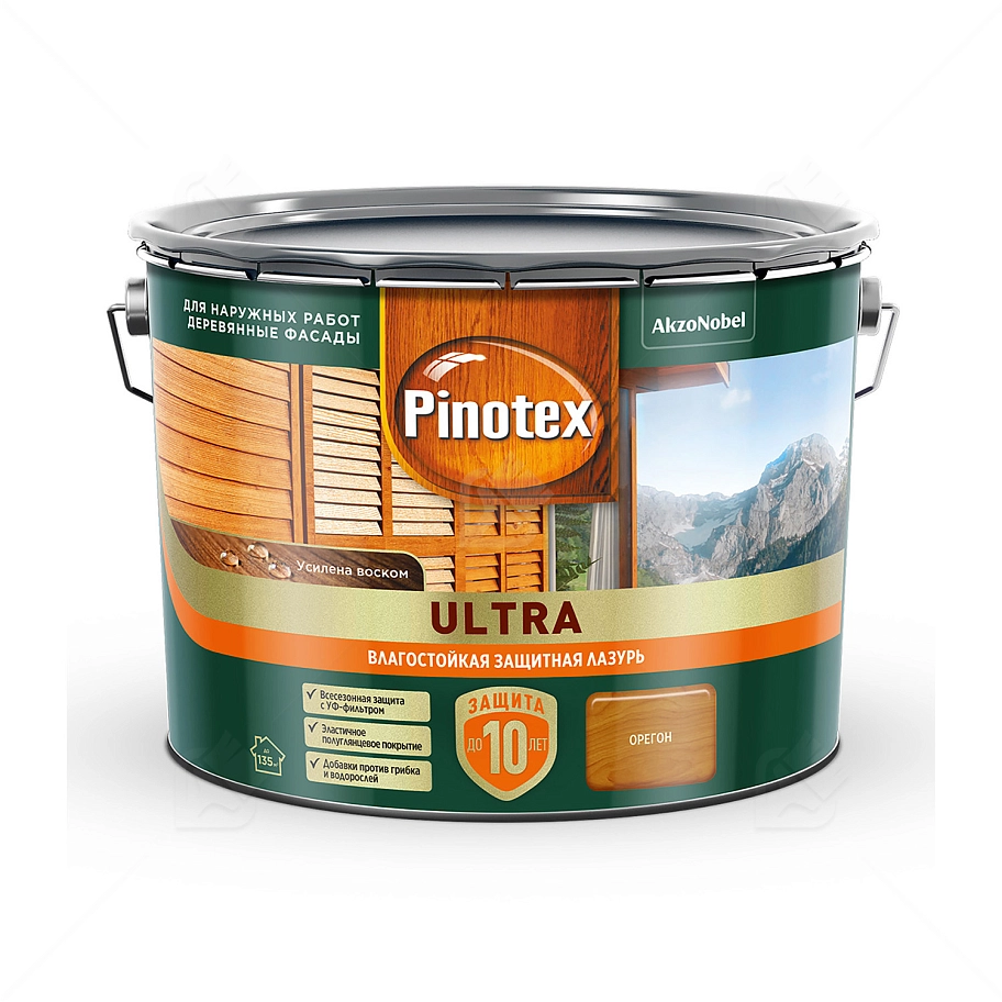 Пропитка декоративная для защиты древесины Pinotex Ultra AWB полуглянцевая орегон 9 л