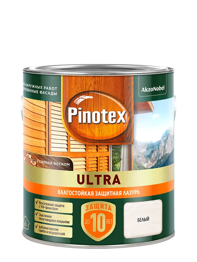 Пропитка декоративная для защиты древесины Pinotex Ultra AWB полуглянцевая белый 2,5 л