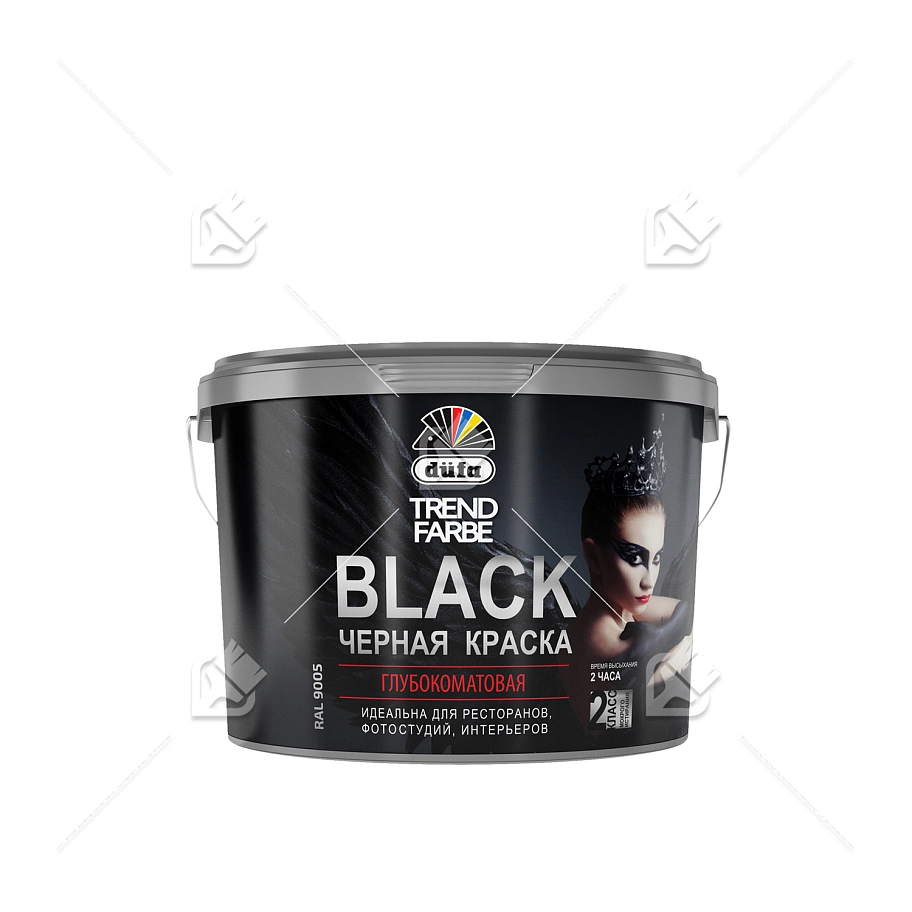 Краска для стен и потолков водно-дисперсионная Dufa Trend Farbe Black глубокоматовая черная 5 л