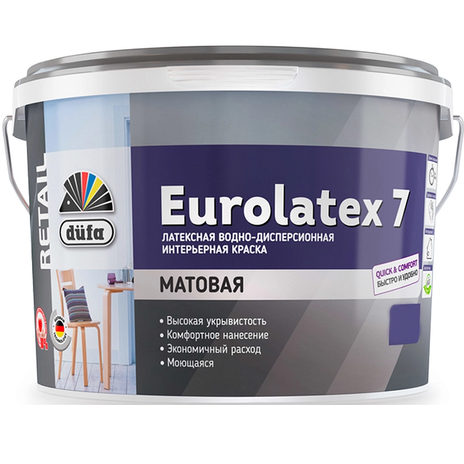 Краска для стен и потолков водно-дисперсионная Dufa Retail Eurolatex 7 матовая 2,5 л.