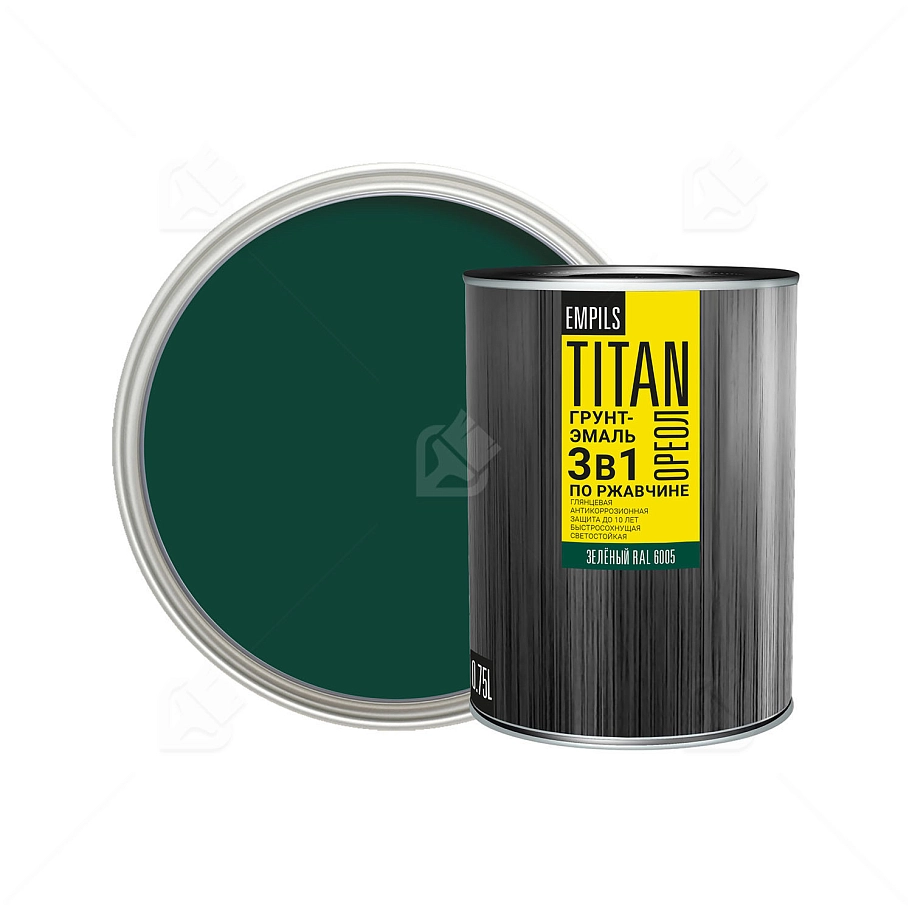 Грунт-эмаль для металлических поверхностей 3 в 1 Ореол Titan гладкая зелёный RAL 6005 0,75 л