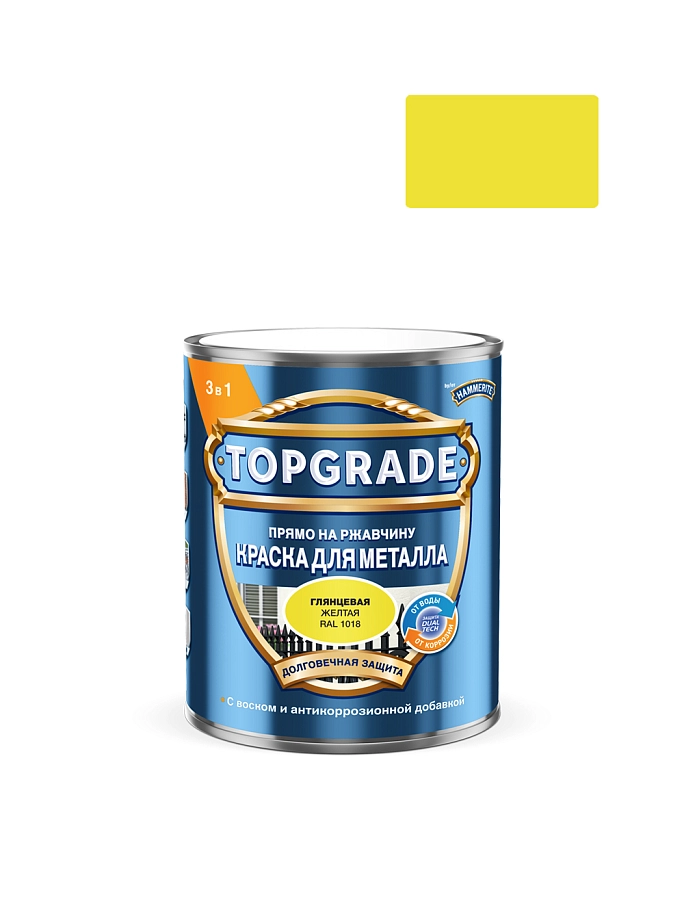 Краска для металла Topgrade гладкая глянцевая желтая RAL 1018 0,75л