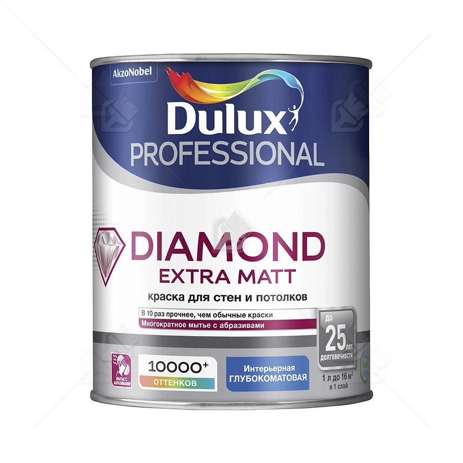 Краска для стен и потолков водно-дисперсионная Dulux Diamond Extra Matt глубокоматовая база BW 1 л.