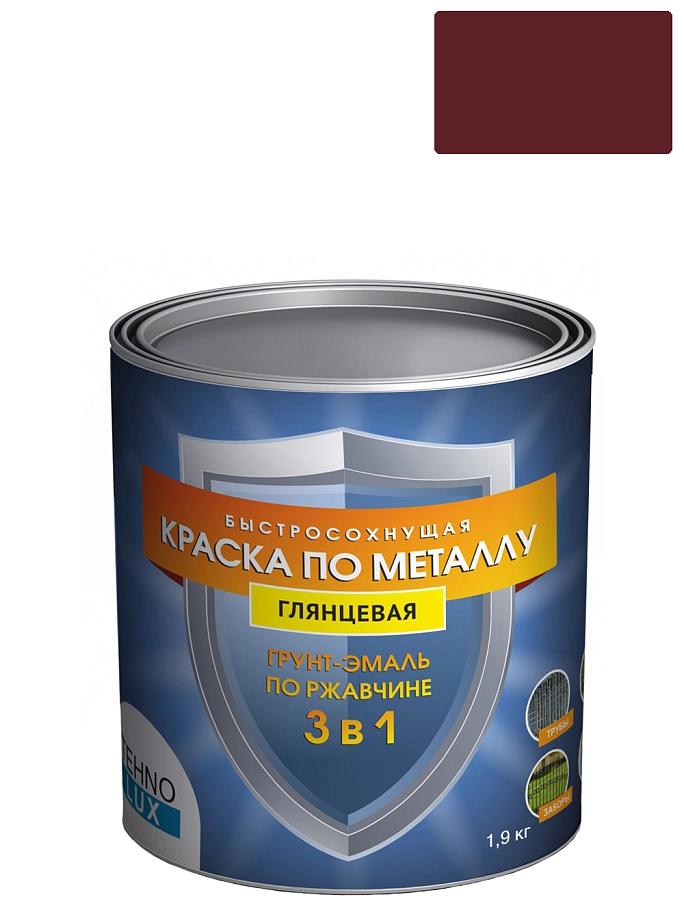 Грунт-эмаль 3 в 1 Технолюкс гладкая вишнево-красная RAL 3005 1,9 кг