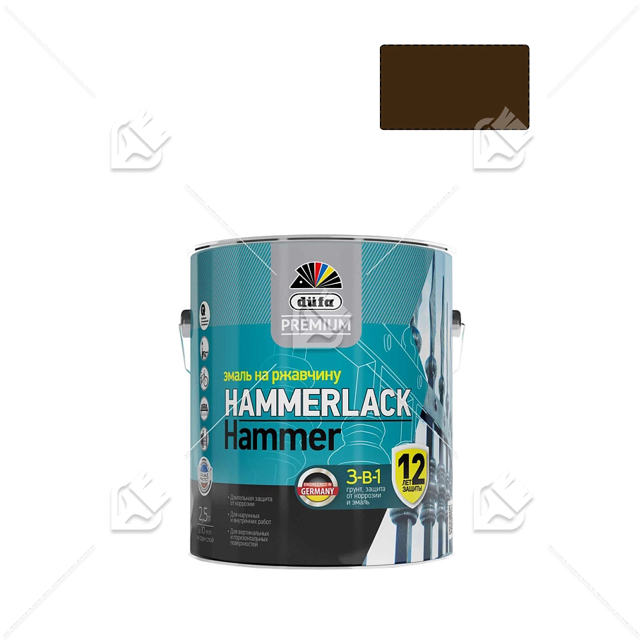 Эмаль на ржавчину Dufa Premium Hammerlack 3-в-1 молотковая коричневая 0,75 л.