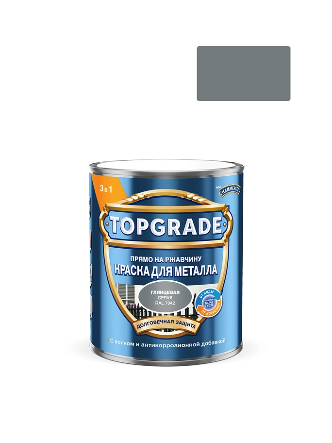 Краска для металла Topgrade гладкая глянцевая серая RAL 7042 0,75л