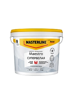 Краска для потолка водно-дисперсионная Masterline Maestro Белый Потолок Люкс глубокоматовая белая 4,5 л