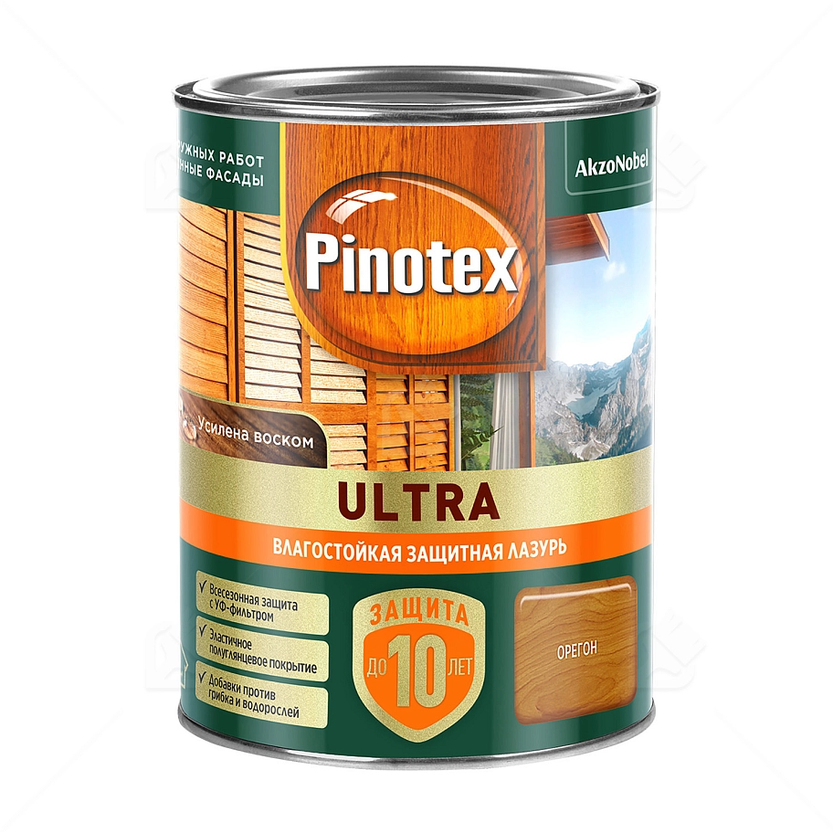 Пропитка декоративная для защиты древесины Pinotex Ultra AWB полуглянцевая орегон 0,9 л