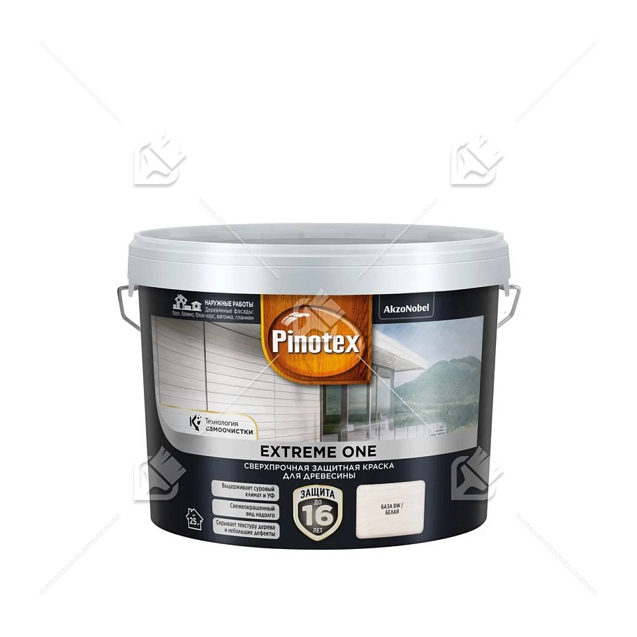 Краска для деревянных фасадов акриловая Pinotex Extreme One база BW полуматовая 9 л.