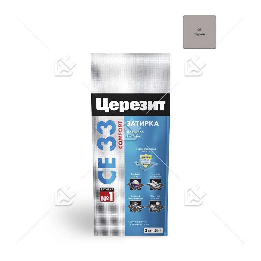 Затирка для узких швов до 6 мм Церезит СЕ 33 Comfort 07 серая 2 кг