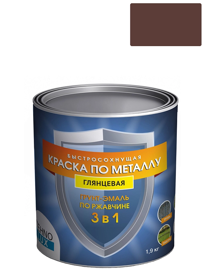 Грунт-эмаль 3 в 1 Технолюкс гладкая коричневая RAL 8017 1,9 кг