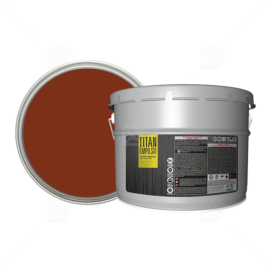 Грунт-эмаль для металлических поверхностей 3 в 1 Ореол Титан гладкая красно-коричневый RAL 3009 8,5 л