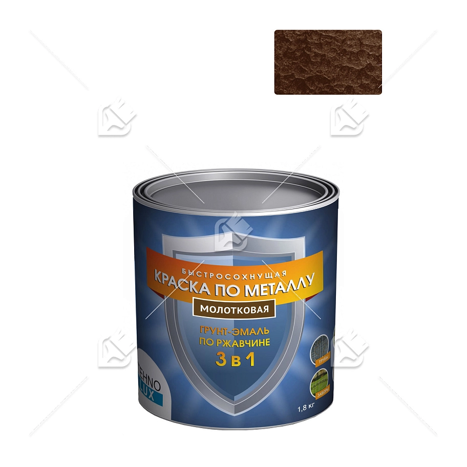 Грунт-эмаль 3 в 1 Технолюкс молотковая коричневая 1,8 кг