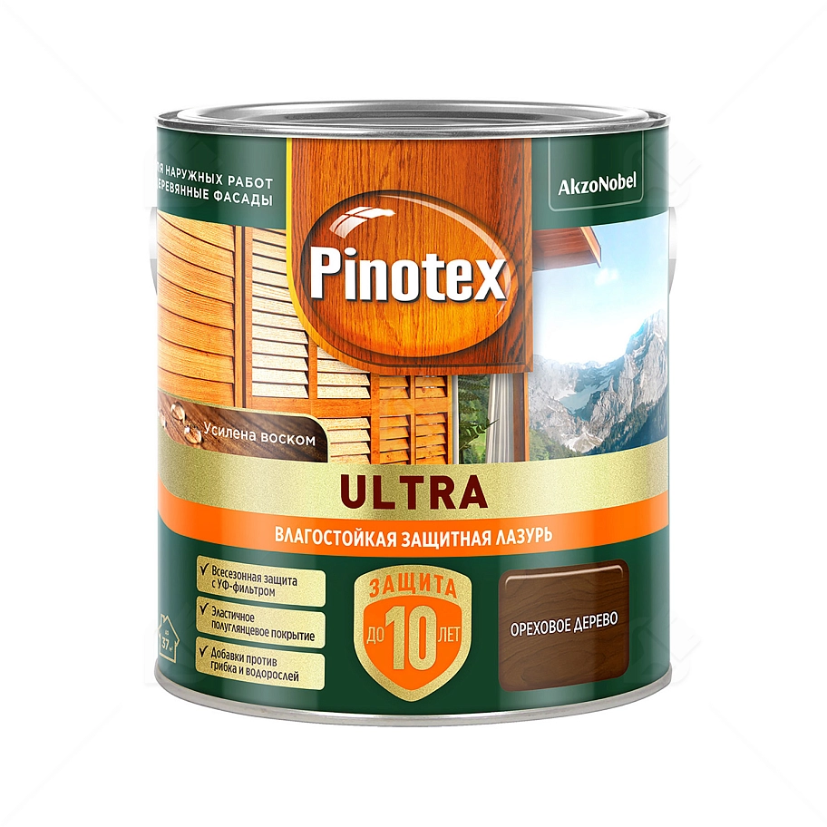 Пропитка декоративная для защиты древесины Pinotex Ultra AWB полуглянцевая орех 2,5 л