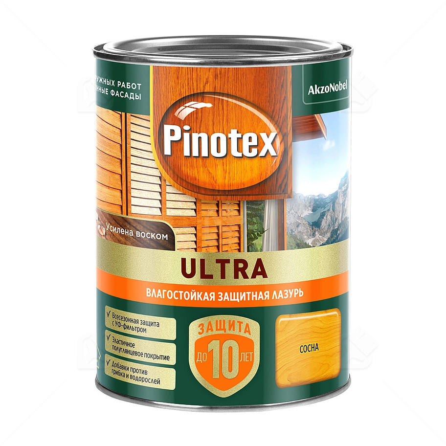 Пропитка декоративная для защиты древесины Pinotex Ultra AWB полуглянцевая сосна 0,9 л
