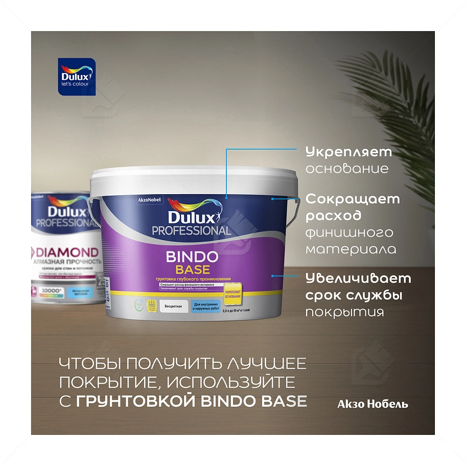 Краска для стен и потолков водно-дисперсионная Dulux Diamond Matt матовая база BC 4,5 л.