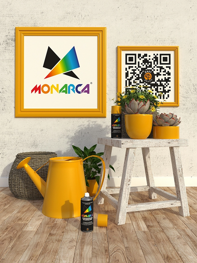 Краска универсальная аэрозольная акриловая Eastbrand Monarca RAL 1003 сигнально-желтая 520 мл.