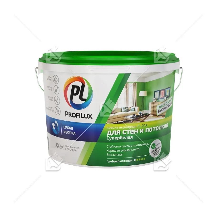 Краска для стен и потолков акриловая Profilux PL-04А матовая супербелая 14 кг.