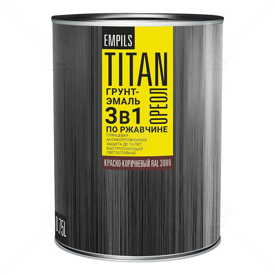 Грунт-эмаль для металлических поверхностей 3 в 1 Ореол Титан гладкая красно-коричневый RAL 3009 0,75 л