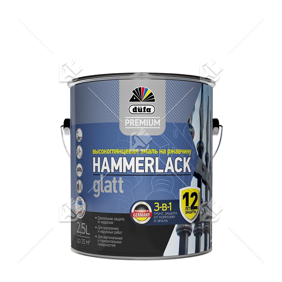 Эмаль на ржавчину Dufa Premium Hammerlack 3-в-1 гладкая База 3 (2,5 л)
