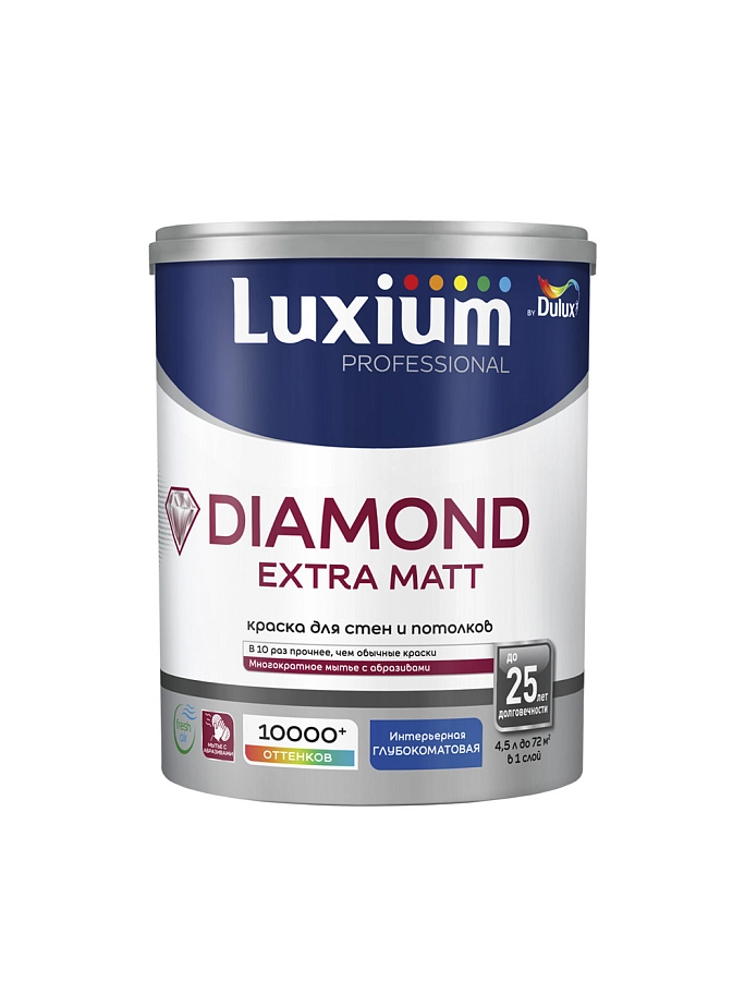 Краска для стен и потолков водно-дисперсионная Luxium Diamond Extra Matt глубокоматовая база BC 4,5 л