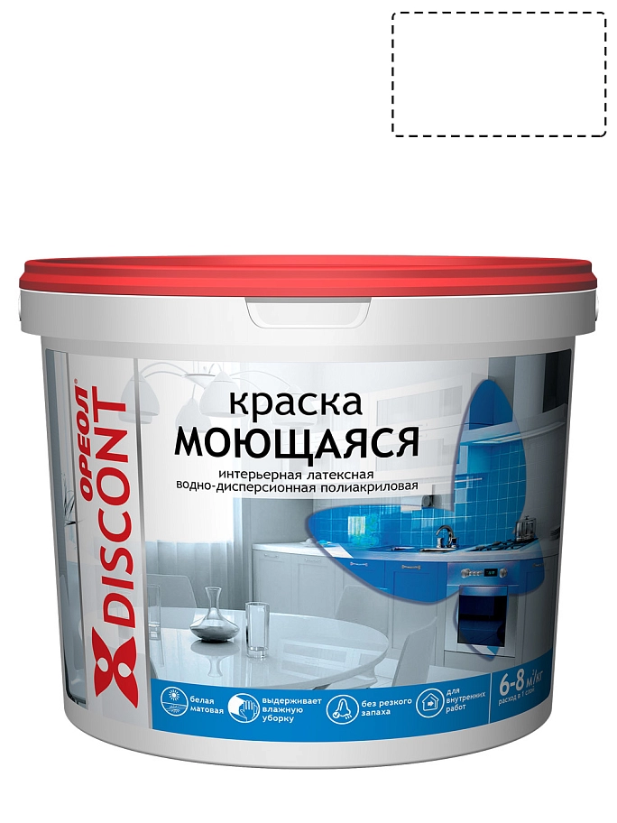 Краска интерьерная моющаяся латексная водно-дисперсионная полиакриловая Ореол Discont белая матовая 1,5 кг
