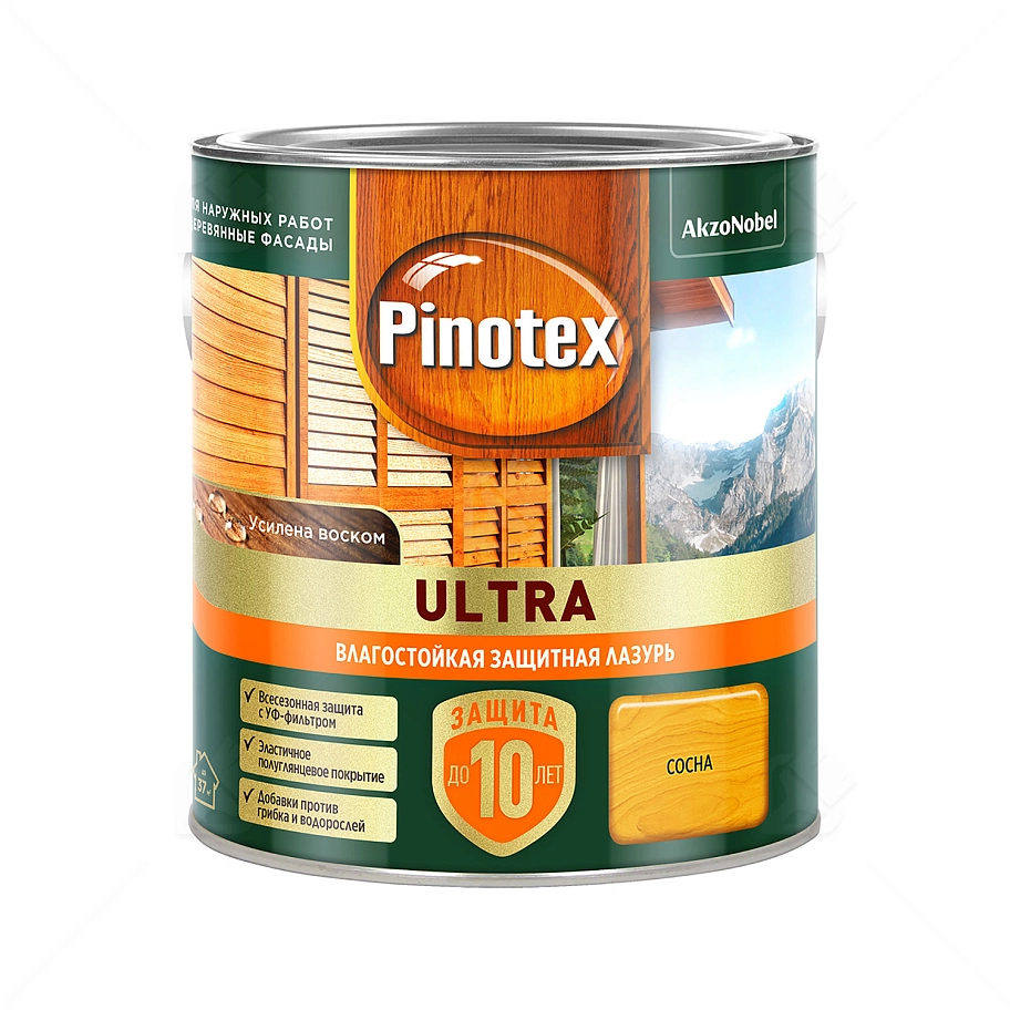 Пропитка декоративная для защиты древесины Pinotex Ultra AWB полуглянцевая сосна 2,5 л