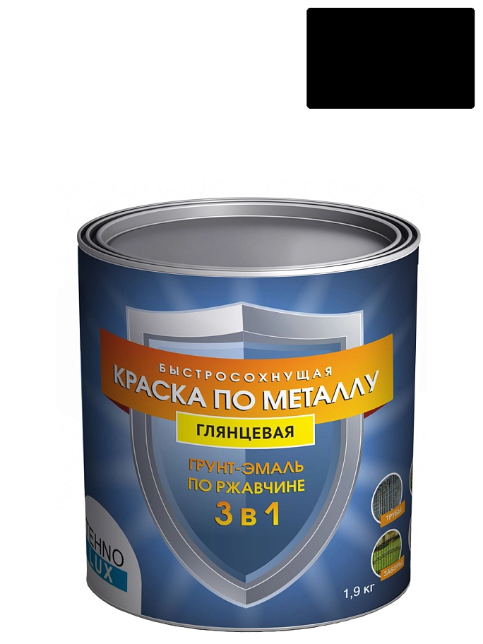 Грунт-эмаль 3 в 1 Технолюкс гладкая черная RAL 9005 1,9 кг