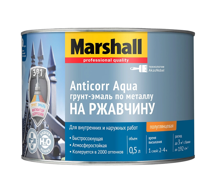 Marshall Anticorr Aqua / Маршалл Антикор Аква Грунт-эмаль на ржавчину на водной основе полуглянцевая