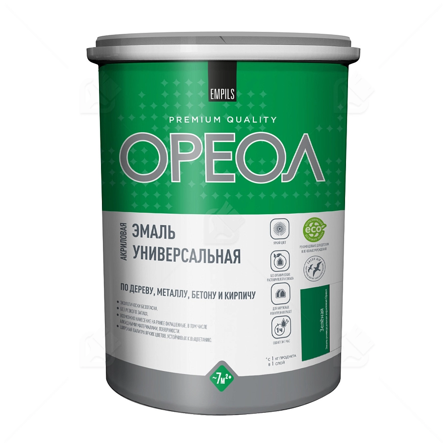 Эмаль универсальная акриловая Ореол глянцевая зеленая 2,5 кг