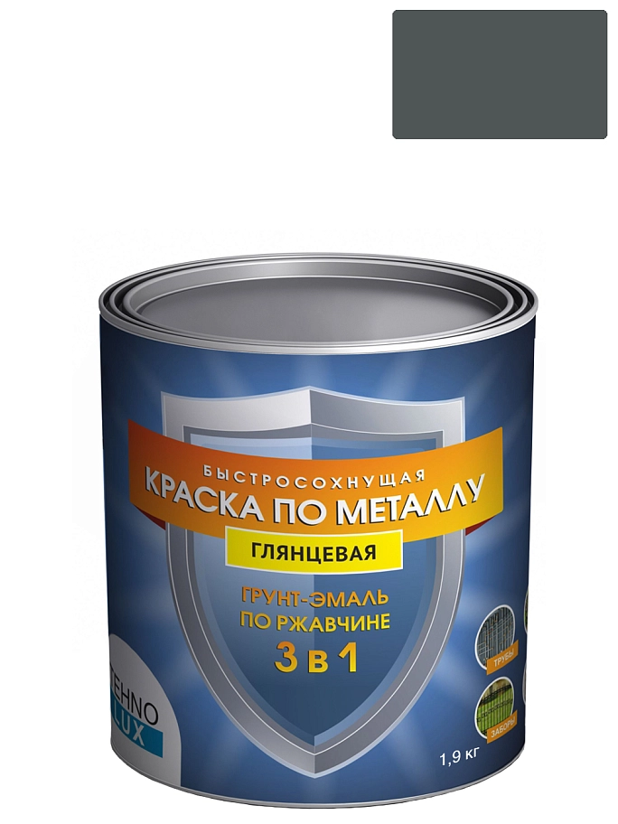 Грунт-эмаль 3 в 1 Технолюкс гладкая темно-серая RAL 7016 1,9 кг