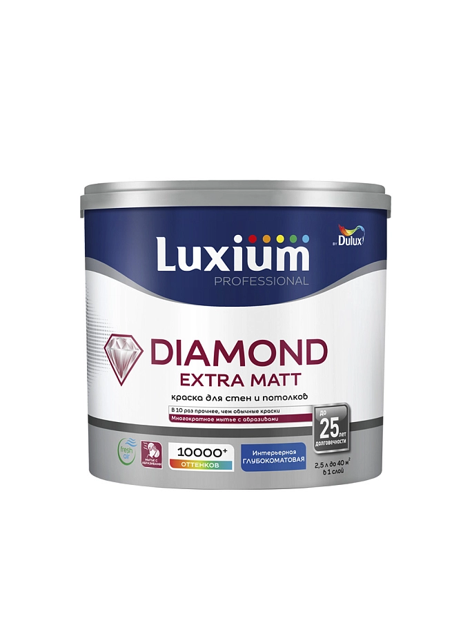 Краска для стен и потолков водно-дисперсионная Luxium Diamond Extra Matt глубокоматовая база BW 2,5 л