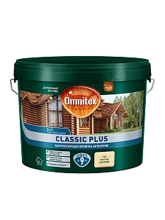 Пропитка декоративная для защиты древесины Omnitex Classic Plus 3 в 1 база CLR 9 л