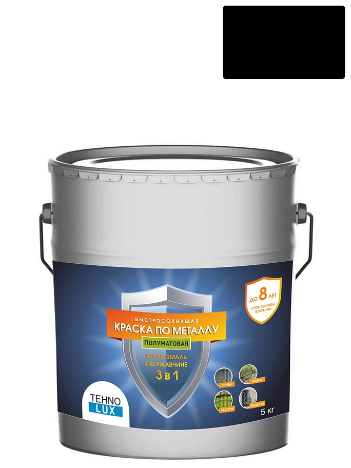 Грунт-эмаль 3 в 1 Технолюкс полуматовая черная RAL 9005 5 кг