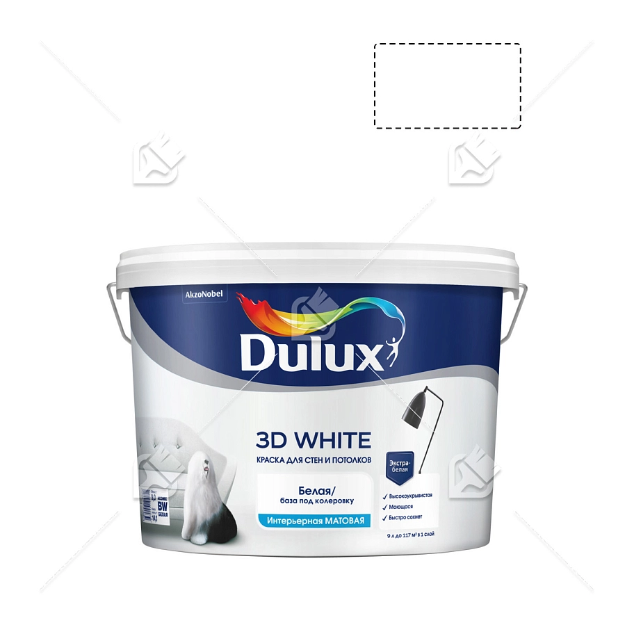 Краска для стен и потолков водно-дисперсионная Dulux 3D White матовая 9 л.