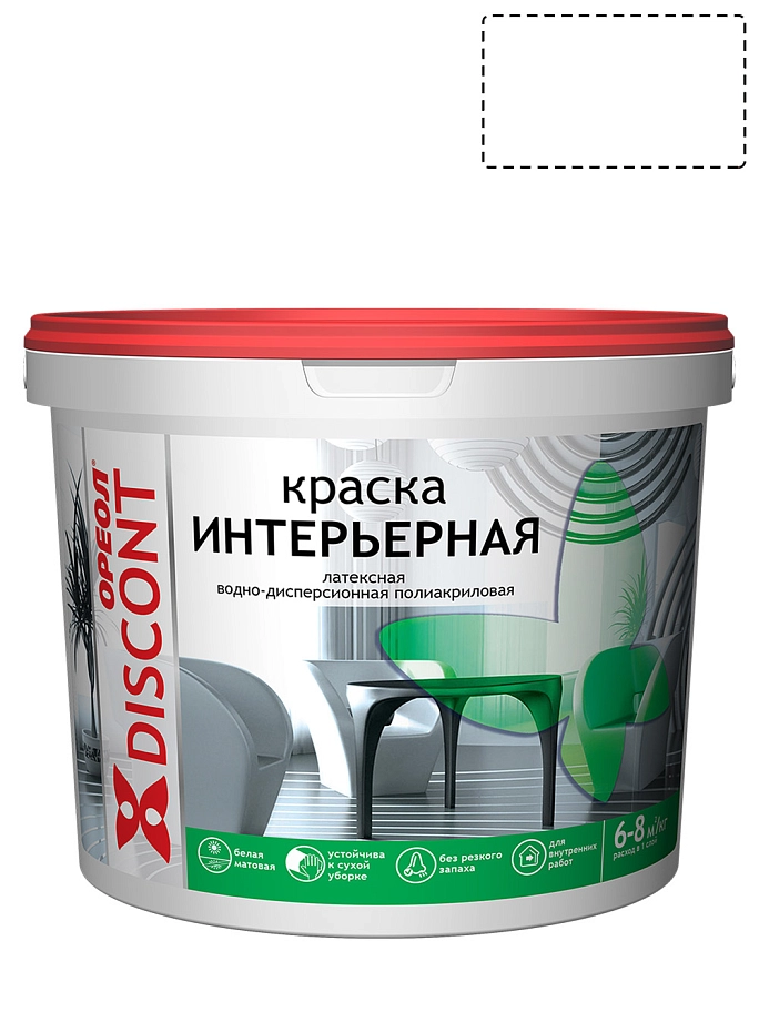 Краска интерьерная водно-дисперсионная полиакриловая Ореол Дисконт белая матовая 1,5 кг.