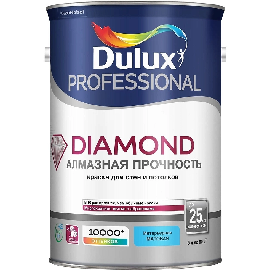 Краска для стен и потолков водно-дисперсионная Dulux Diamond Matt матовая база BW 5л / 4,5л